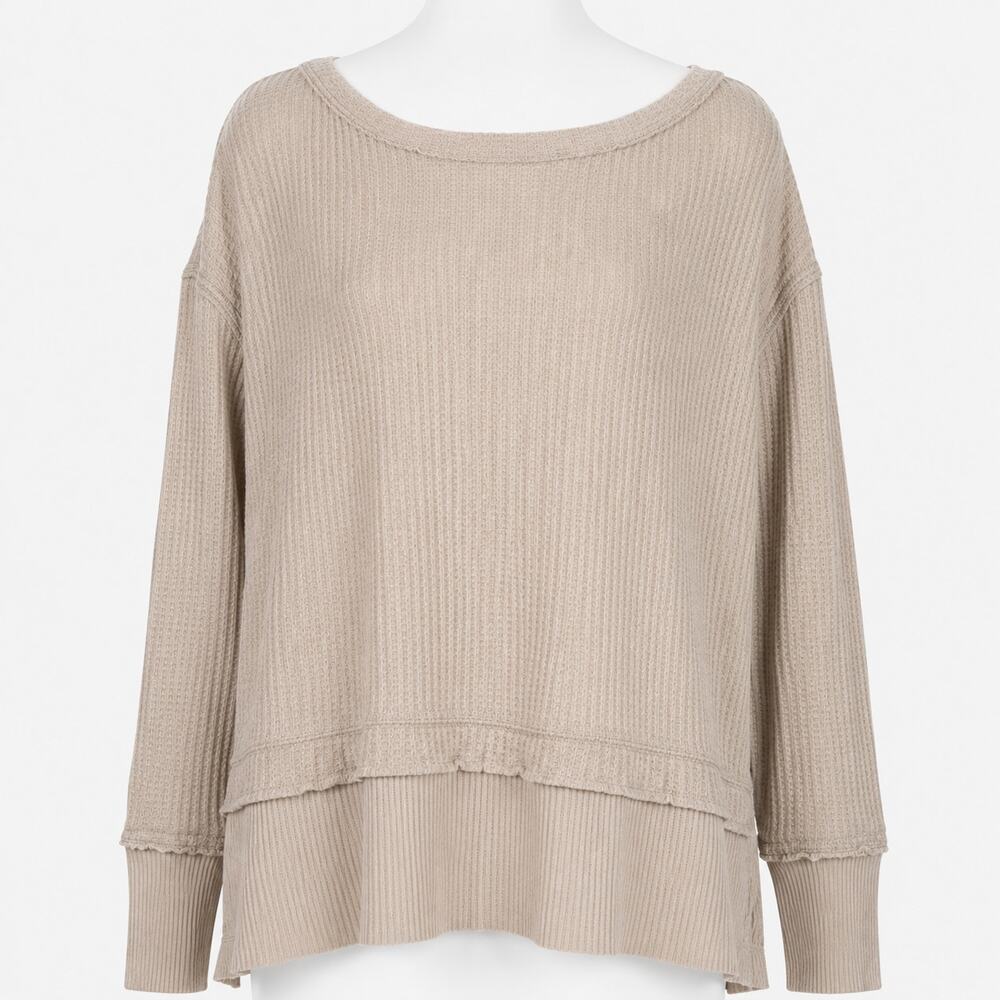 We The Free Beige Thermal Knit Top Women's Small S Oversized Long Sleeve
